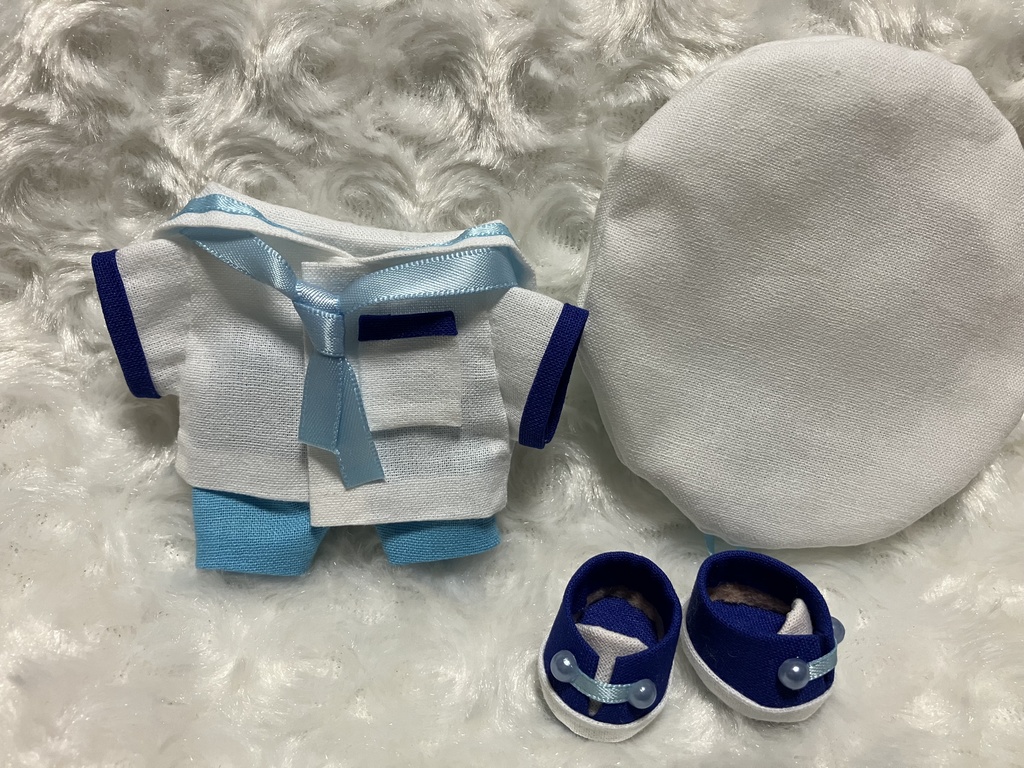 16cmぬい用 ぬい服 ぬい靴 セーラーカラー ベレー帽付き 青/水色/白