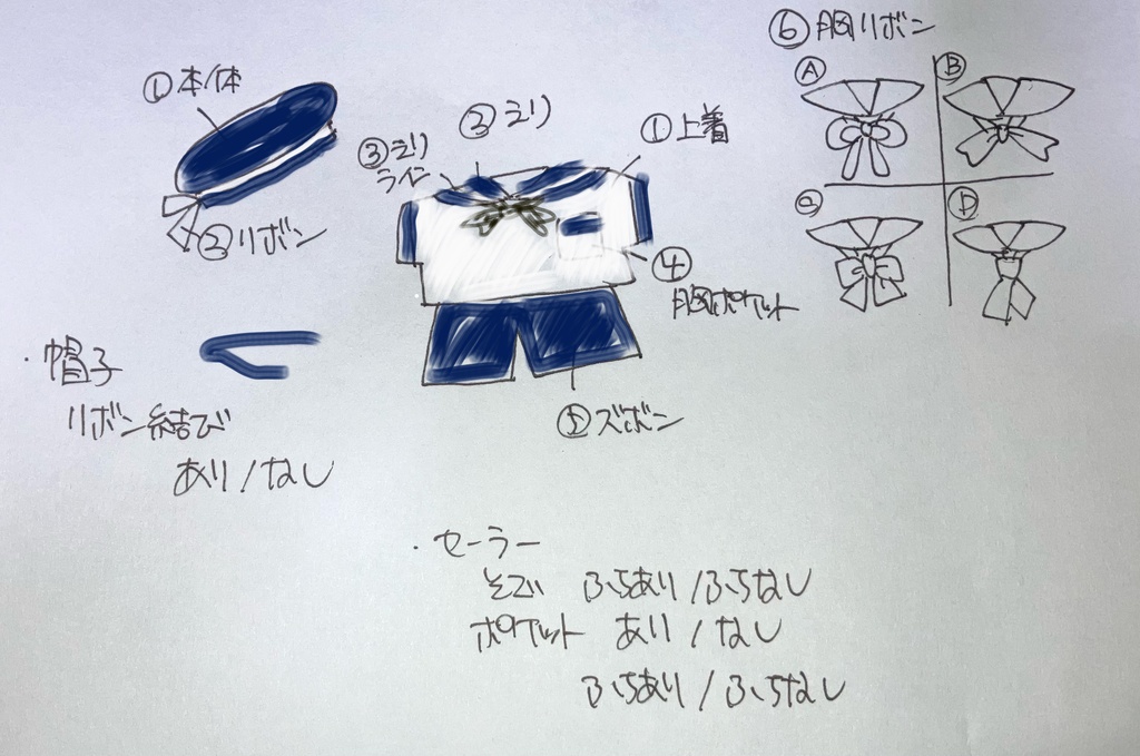 10cmぬい用 ぬい服 ぬい靴 セーラーカラー ベレー帽(22cm)付 ダークグリーン+白