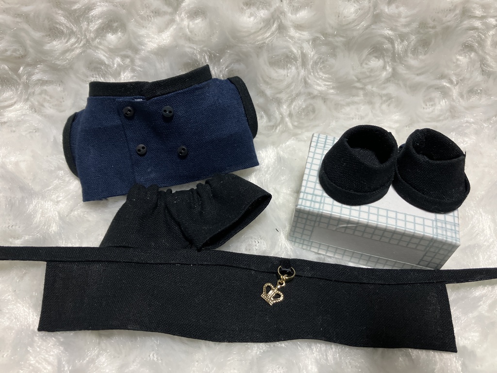 12cmぬい用 ぬい服 カフェ制服風 クラウンチャーム ぬい靴付