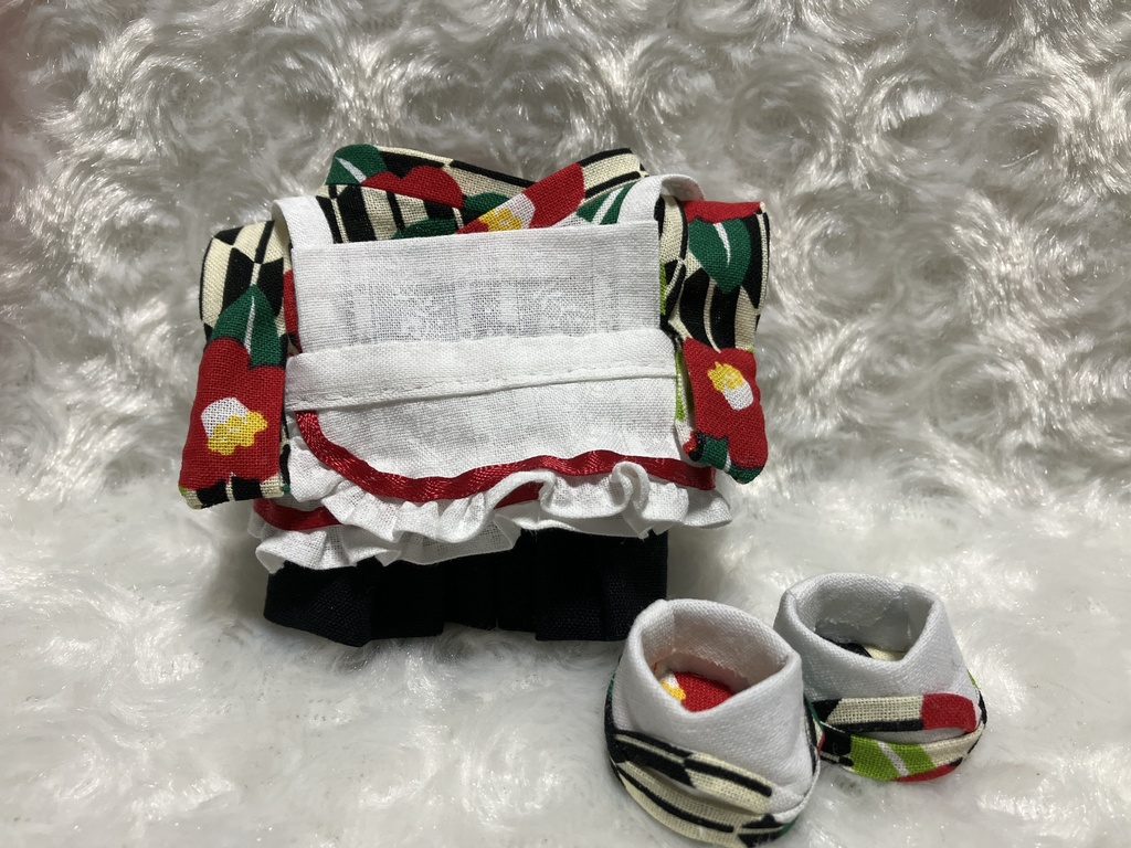 12cmぬい用ぬい服 振袖＆袴 エプロンセット(草履付) 大正浪漫風
