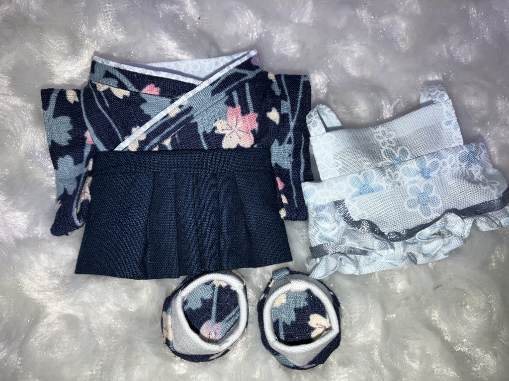 12cmぬい用 ぬい服 さくらカフェ エプロンセット 草履付き 水色