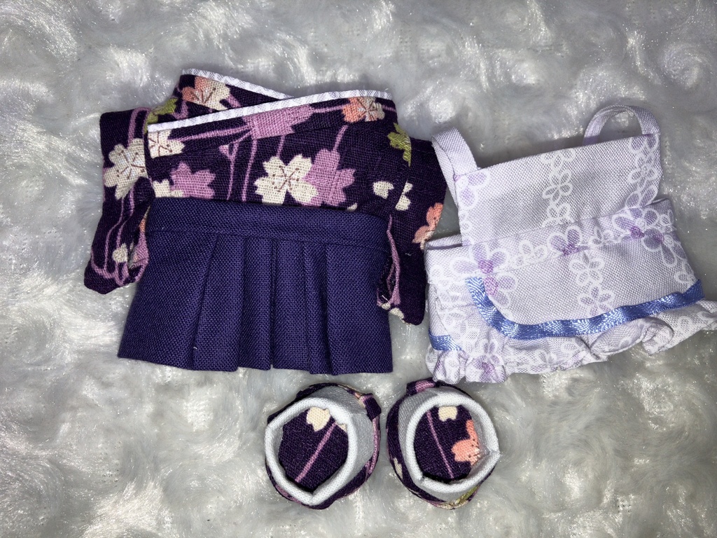 12cmぬい用 ぬい服 さくらカフェ エプロンセット 草履付き  紫