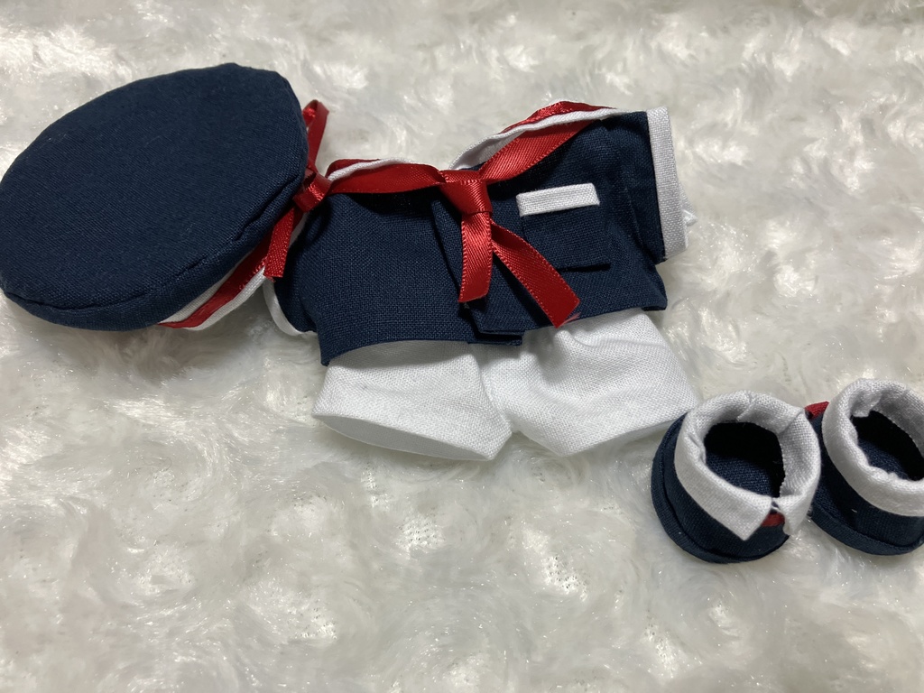12cmぬい用 ぬい服 セーラーカラーベレー帽セット ネイビー＋白 ぬい靴付き