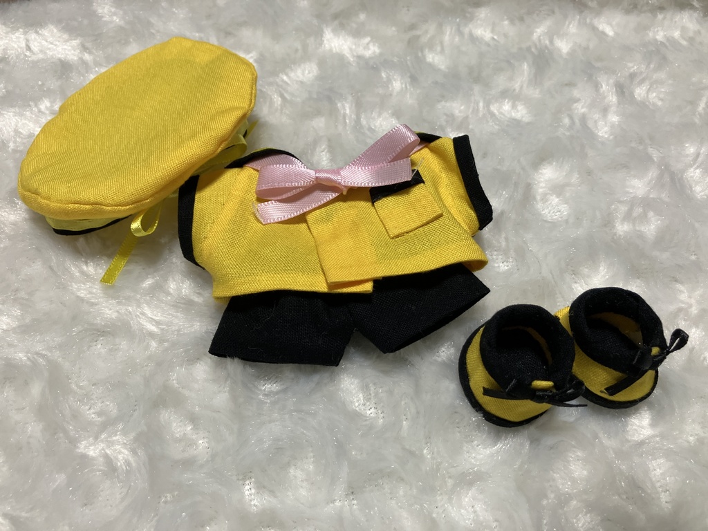 12cmぬい用 ぬい服 セーラーカラーベレー帽セット イエロー+黒 ぬい靴付き