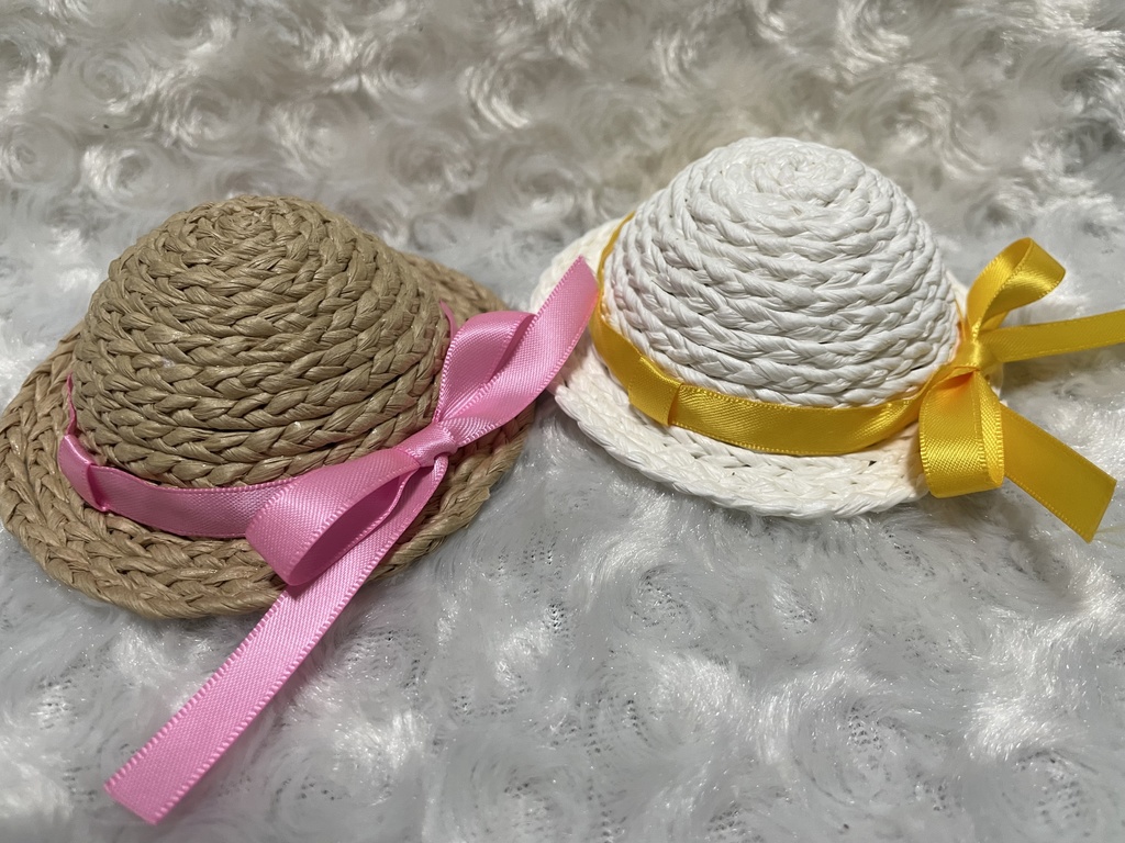 ぬい用 帽子 麦わら帽子 （頭囲約19cm）♡リボンの色の変更OK♡