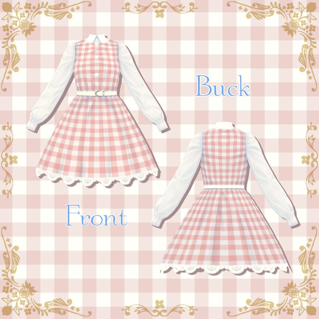 【VRoid】チェック ワンピース 8種セット