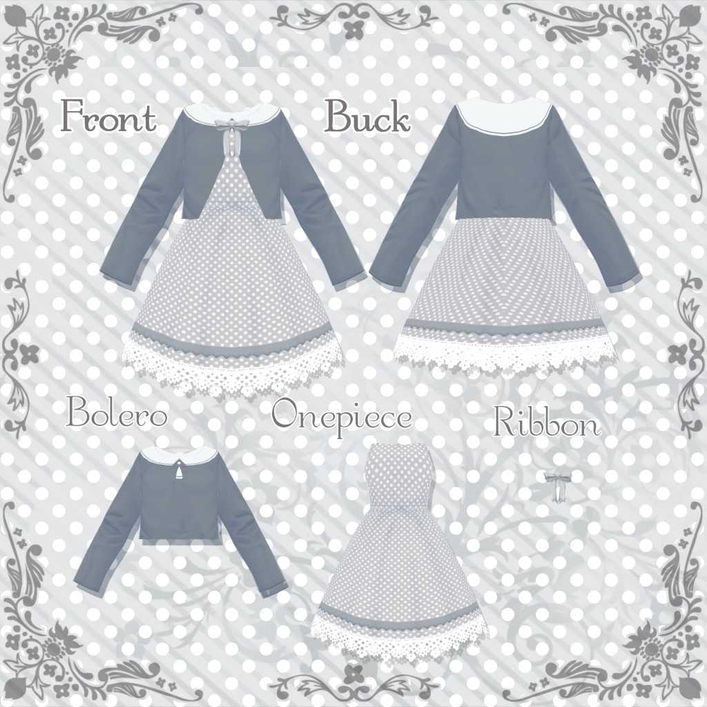 【VRroid】ボレロ ドット・ワンピース 10種セット【正式版】