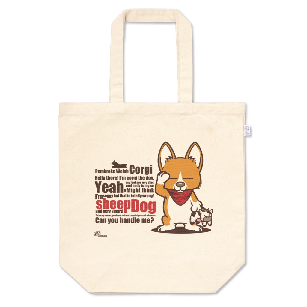 コーギーのキャラクターをプリントしたトートバックです。
