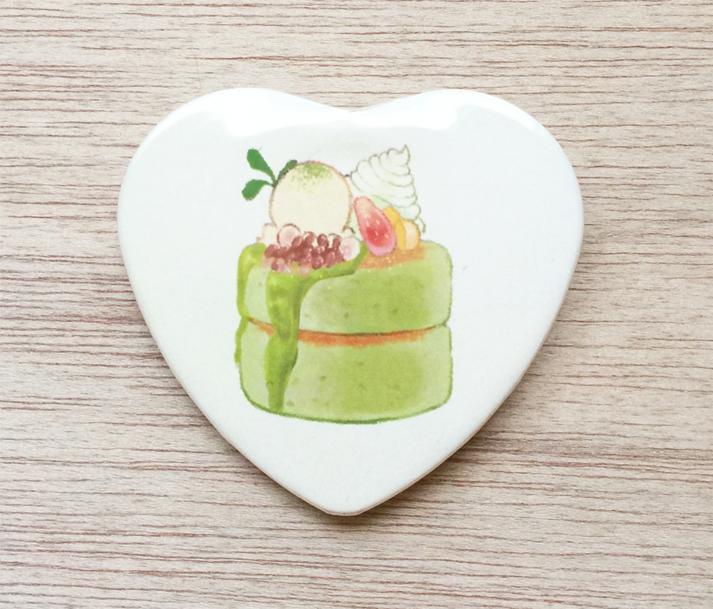 「抹茶パンケーキ」ハート型缶バッジ