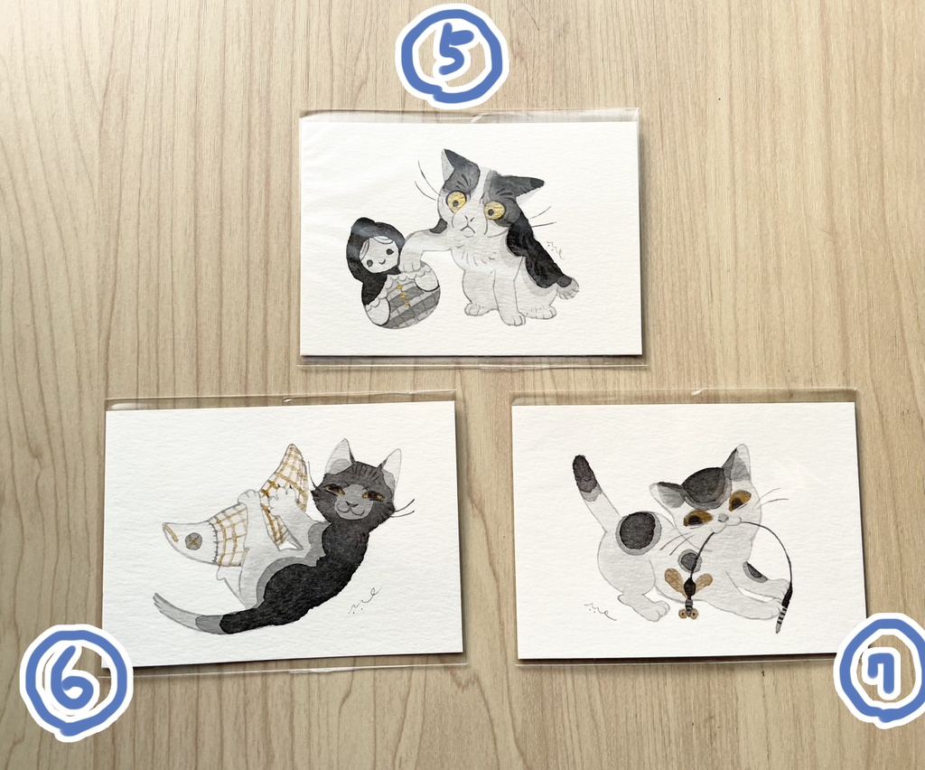 いぬねこ墨彩絵【フレームレス原画】