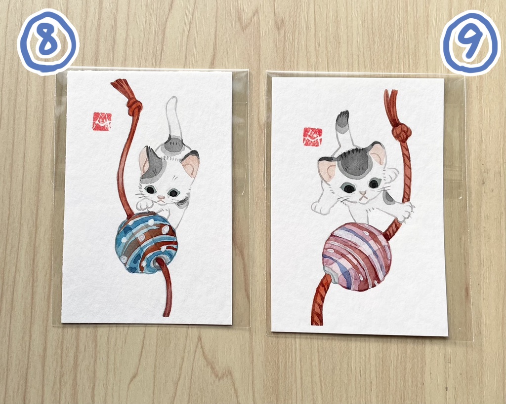 いぬねこ墨彩絵【フレームレス原画】