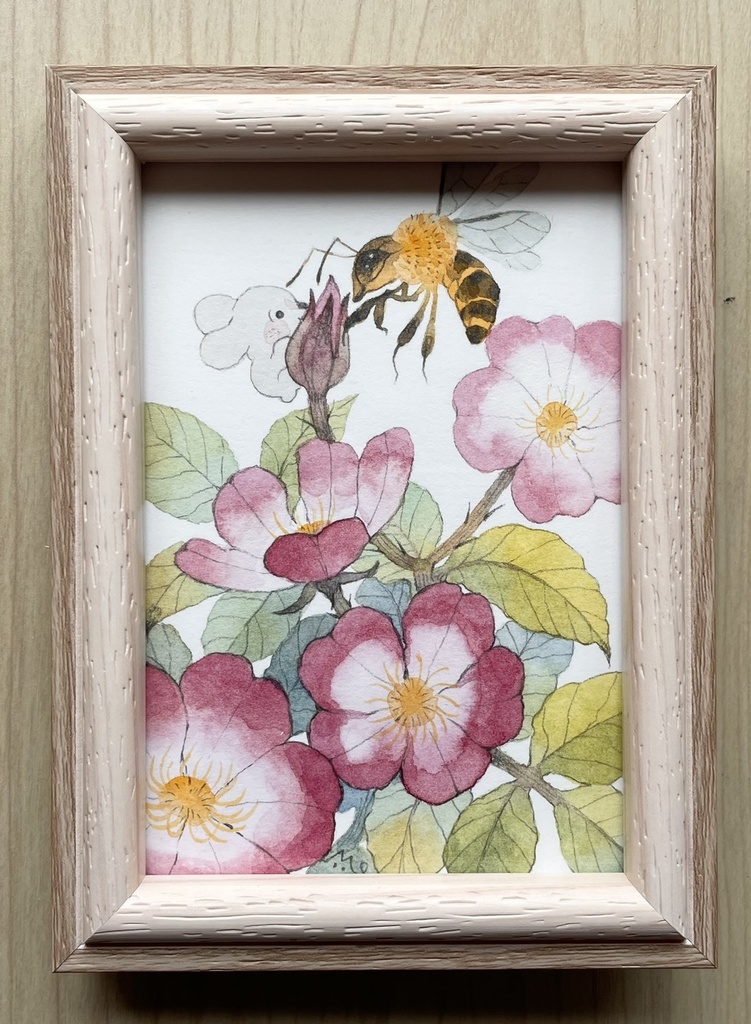 花とみつばち【額装小作品】