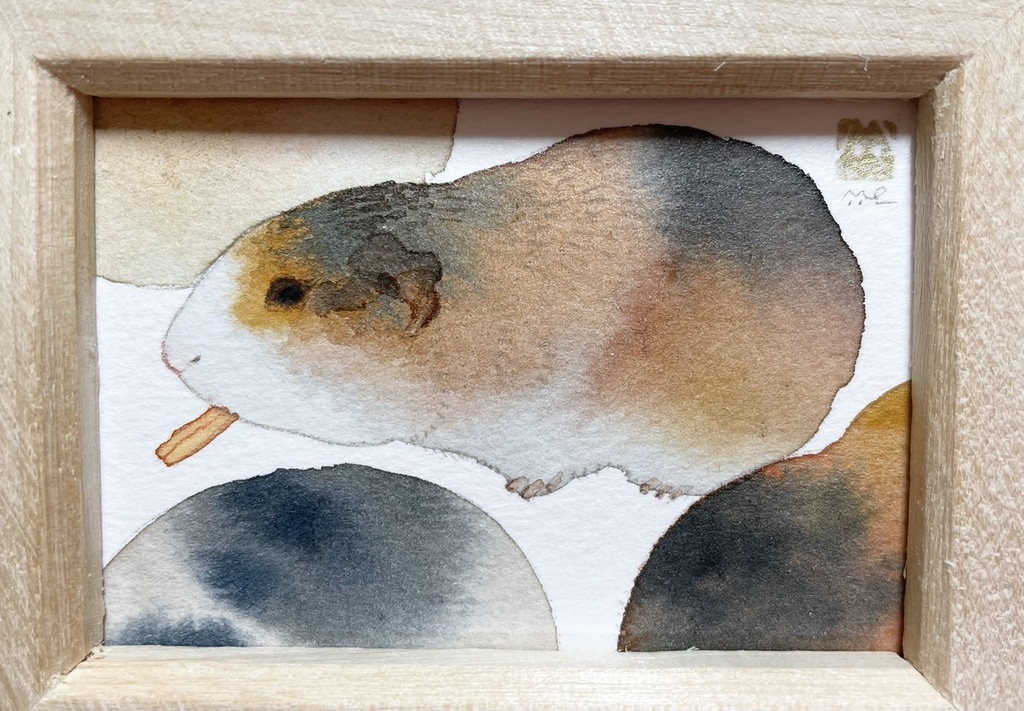 天竺鼠図【額付ミニ原画】