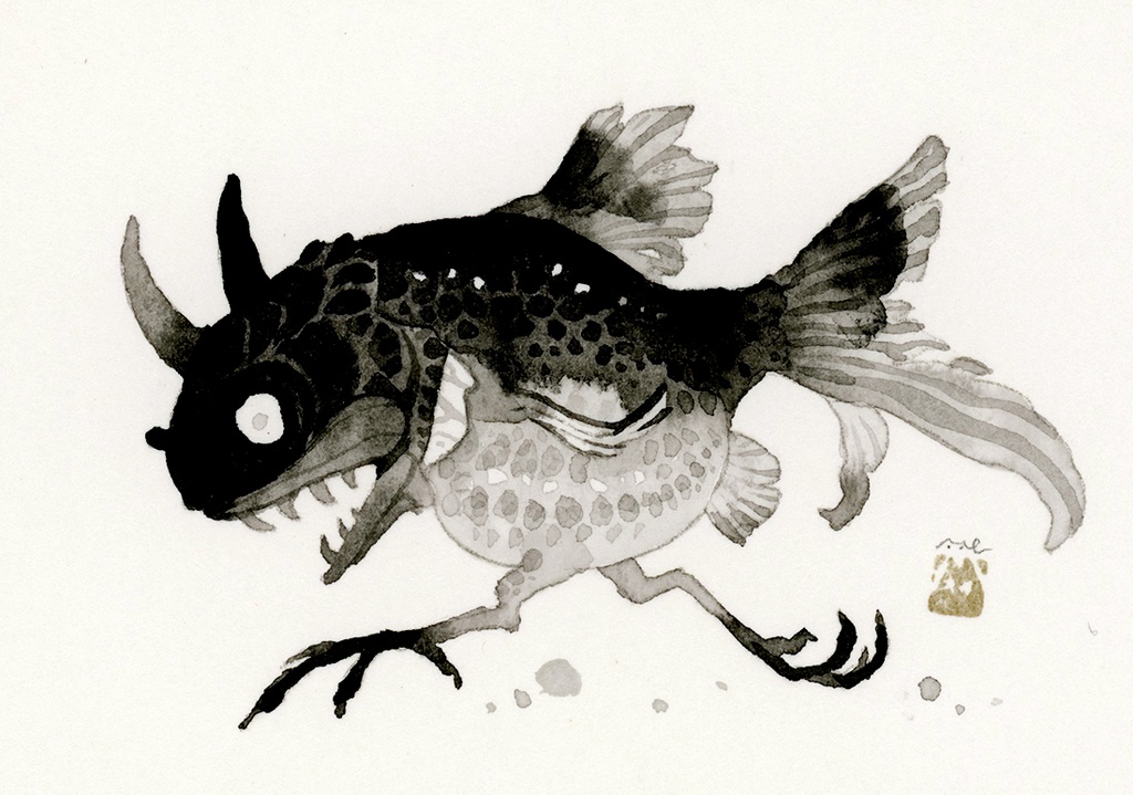 金魚夜叉【額付ミニ原画】