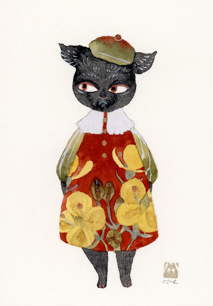 アブラナ畑で待つ【額付ミニ原画】