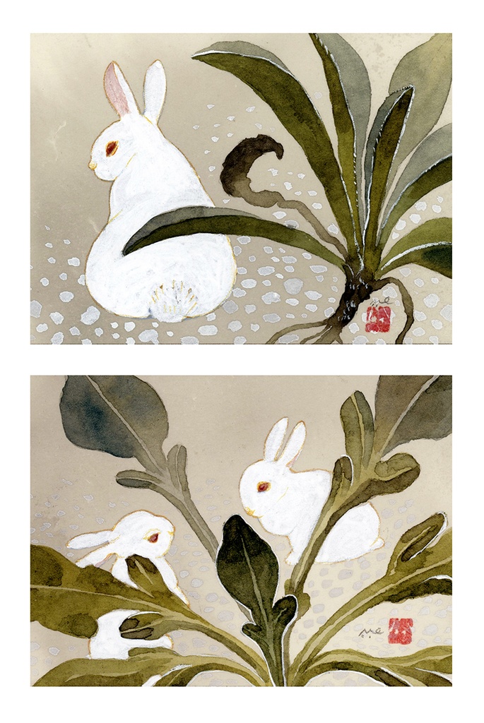 目があってうさぎ【額付ミニ原画】