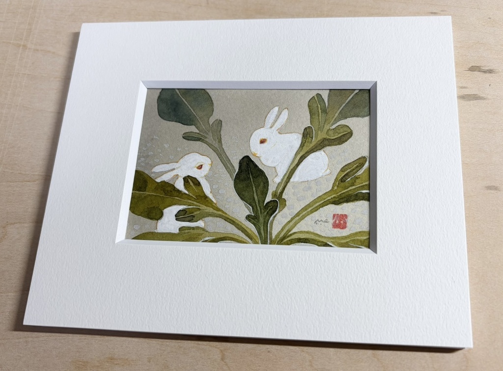 目があってうさぎ【額付ミニ原画】