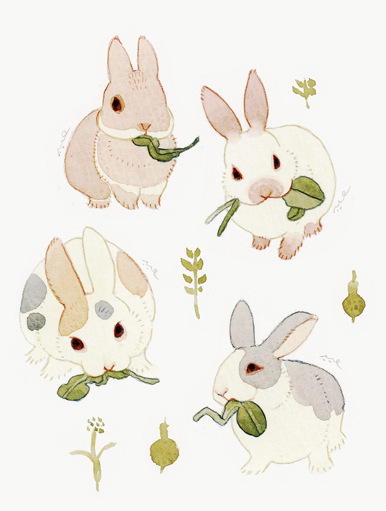 モグモグうさぎ【額付ミニ原画】