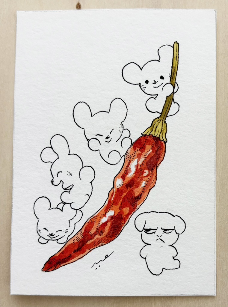 赤い月の船【トレカサイズ原画】