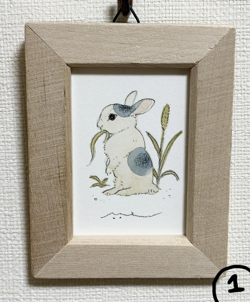 小さなうさぎのドローイング【原画・全５種/ミニサイズ/額付】