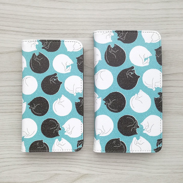 猫ドット 手帳型スマホケース