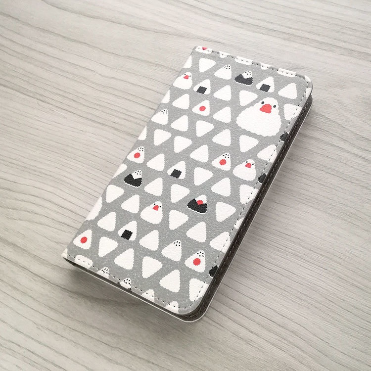 おにぎりと文鳥 手帳型スマホケース
