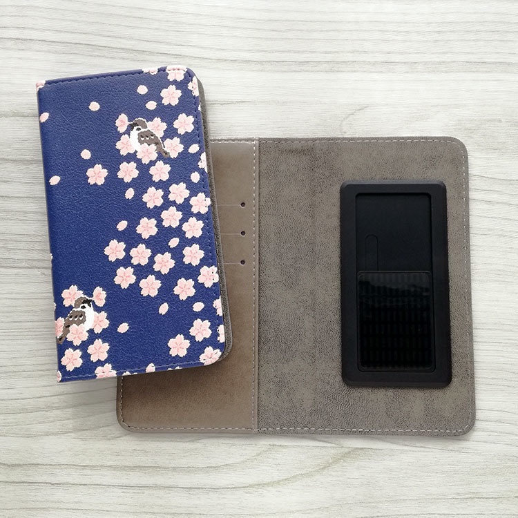 桜と盗蜜スズメ 手帳型スマホケース