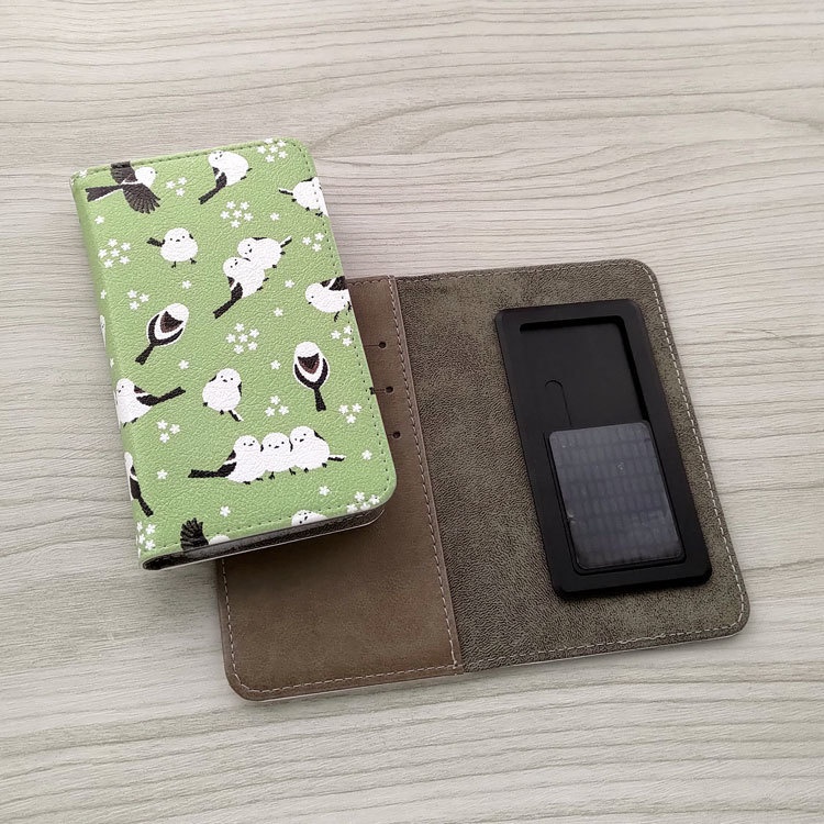 シマエナガ 小花 手帳型スマホケース