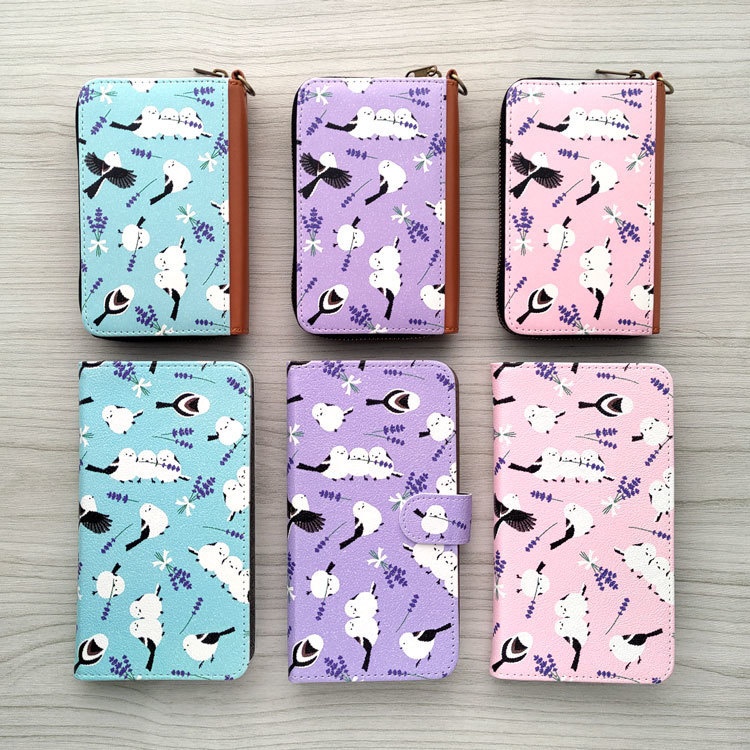 シマエナガ ラベンダー 手帳型スマホケース