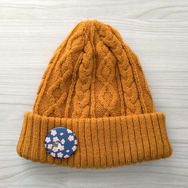 桜と盗蜜スズメ 蓄光 缶バッジ 44mm