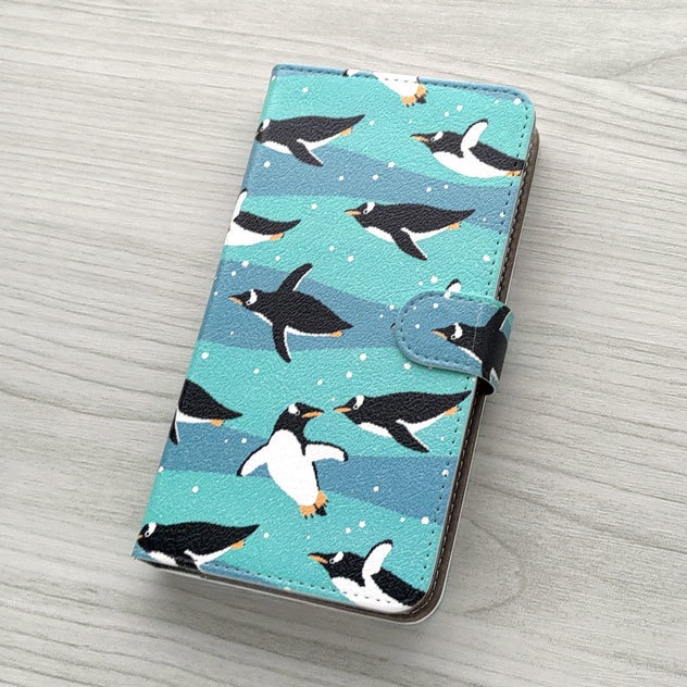 泳ぐジェンツーペンギン 手帳型スマホケース