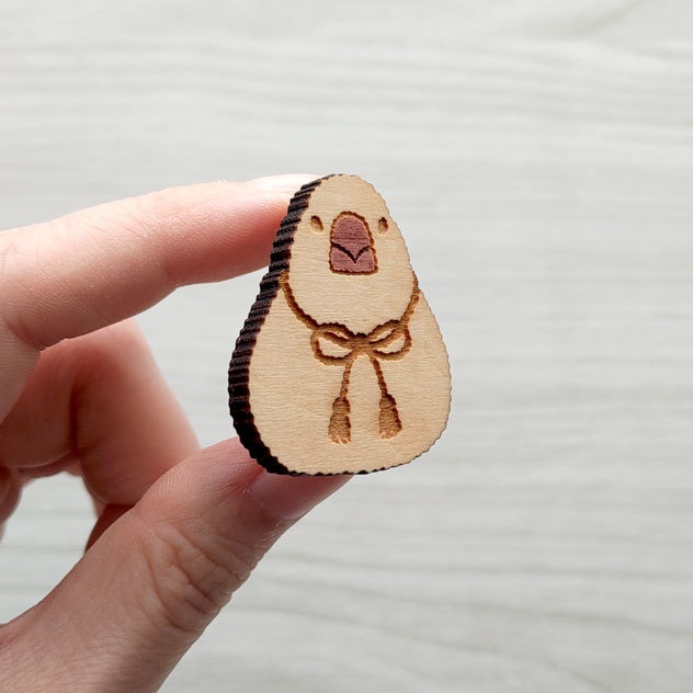 文鳥 木製ブローチ