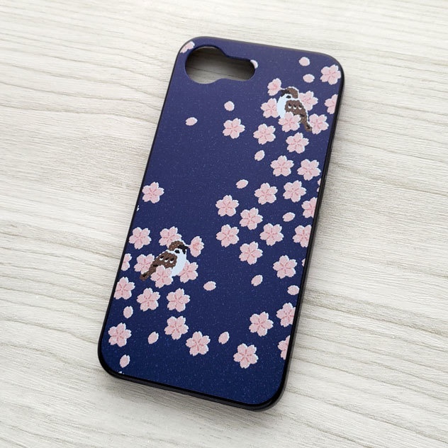 桜と盗蜜スズメ スマホケース