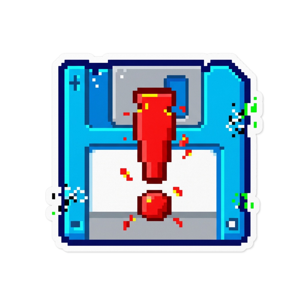 【平成レトロ】セーブデータ消失風 ドット絵ステッカー / Retro Game Save Error Pixel Art Sticker
