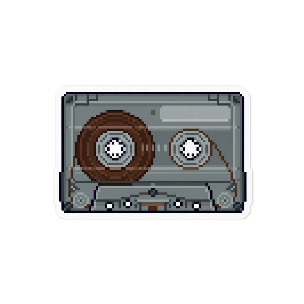 カセットテープ ドット絵 ステッカー / キーホルダー (グレー) 【平成レトロ/ガジェット】 [Pixel Art] Retro Cassette Tape Sticker / Keychain (Smoky Gray)