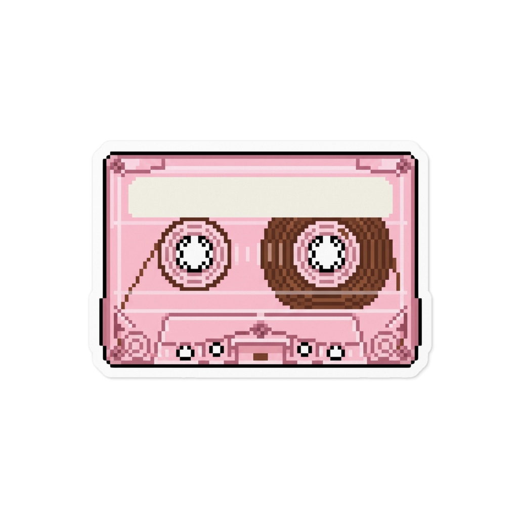カセットテープ ドット絵 ステッカー / キーホルダー (ピンク) 【Y2K/平成レトロ】 [Pixel Art] Kawaii Cassette Tape Sticker / Keychain (Clear Pink)