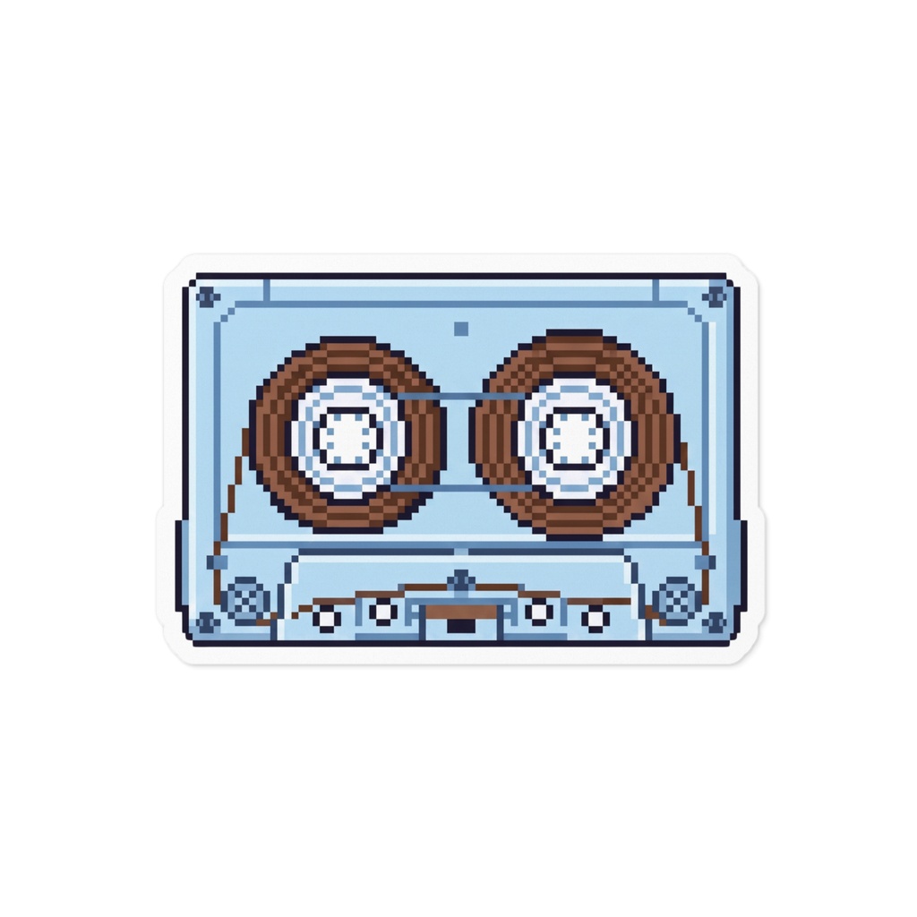 カセットテープ ドット絵 ステッカー / キーホルダー (ブルー) 【平成レトロ/スケルトン】 [Pixel Art] Clear Cassette Tape Sticker / Keychain (Baby Blue)
