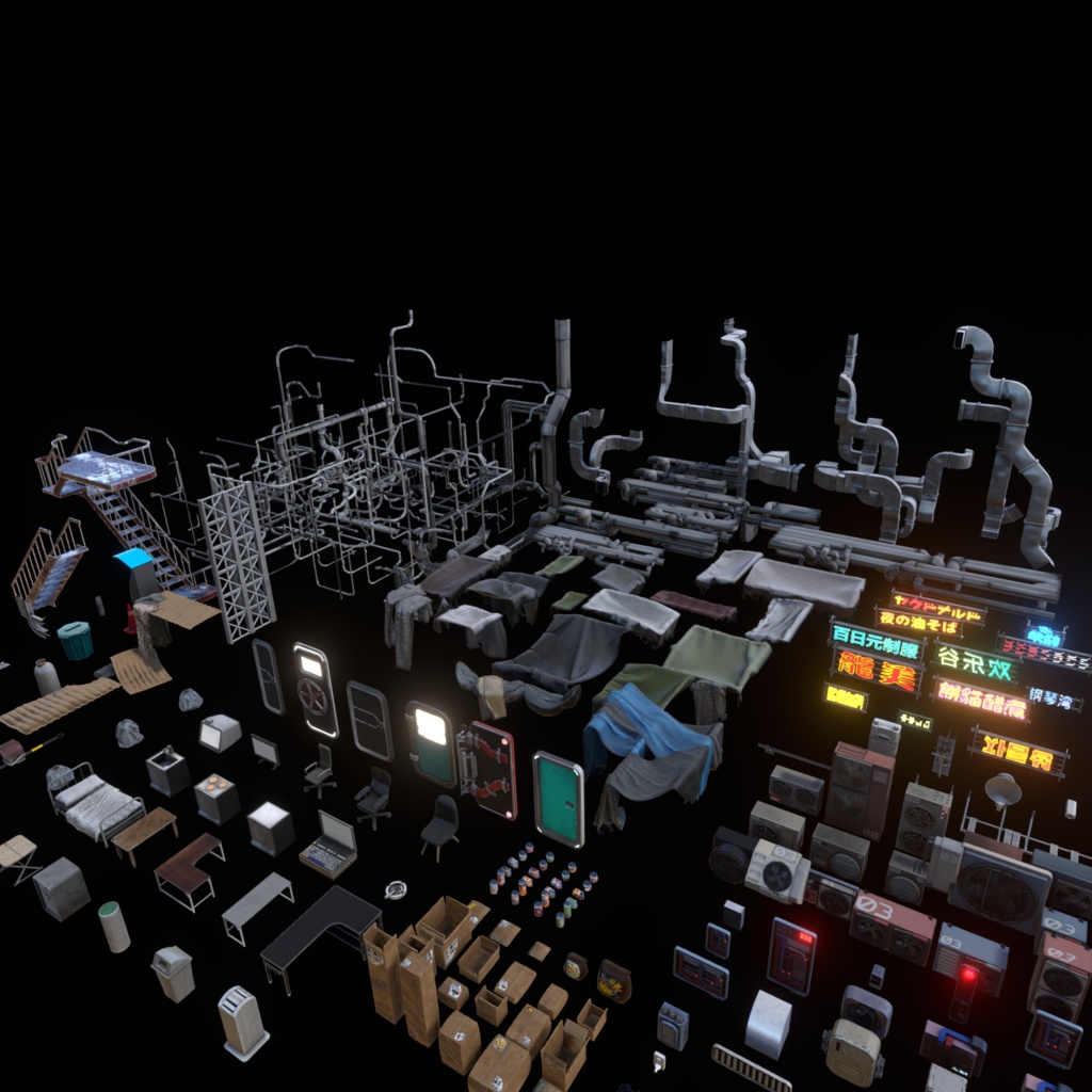 【Unity向け】路地裏学園 - Urban Back Alley Props 301点