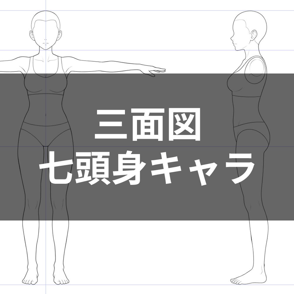 【無料版あり】7頭身キャラクター素体三面図