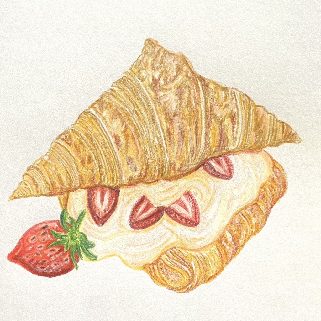 いちごクロワッサンのイラストポストカード｜Strawberry Croissant Illustration Postcard