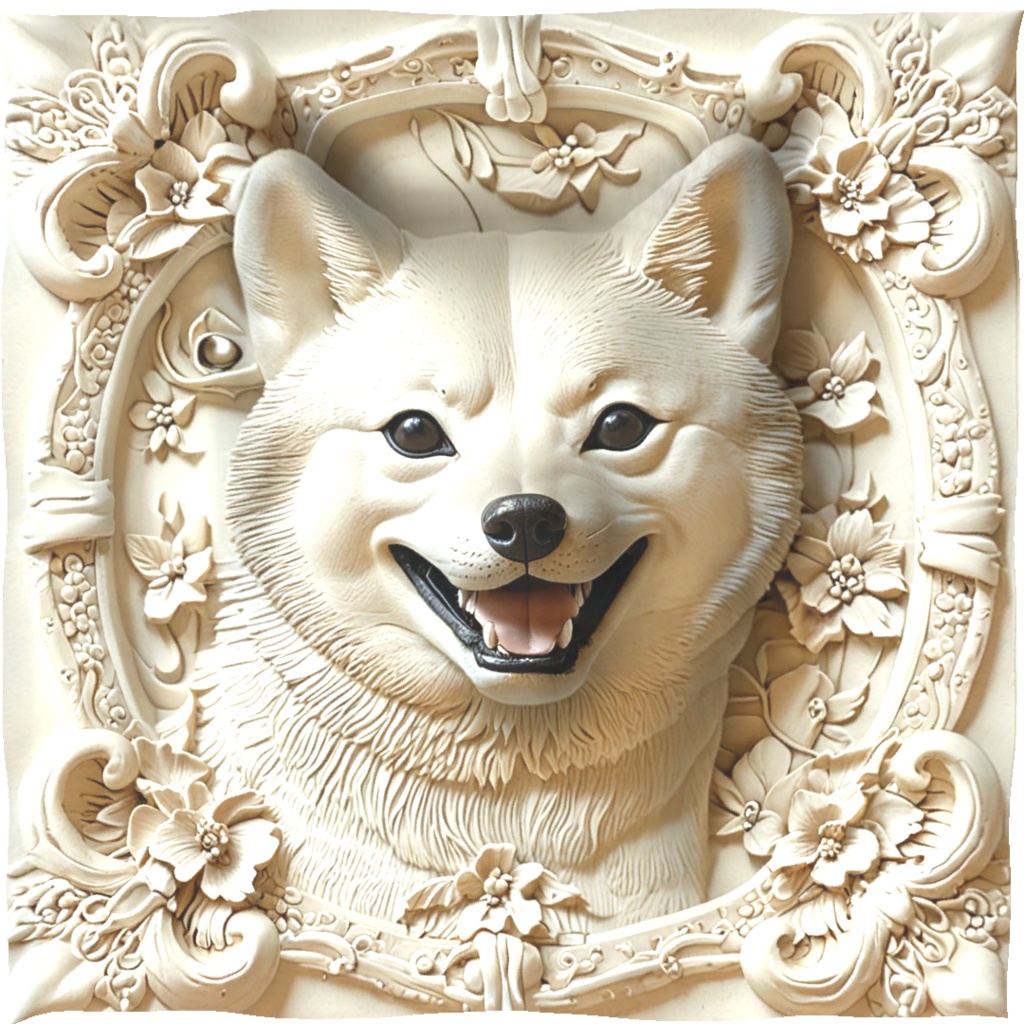 トリックアートオブジェクト　柴犬のレリーフ
