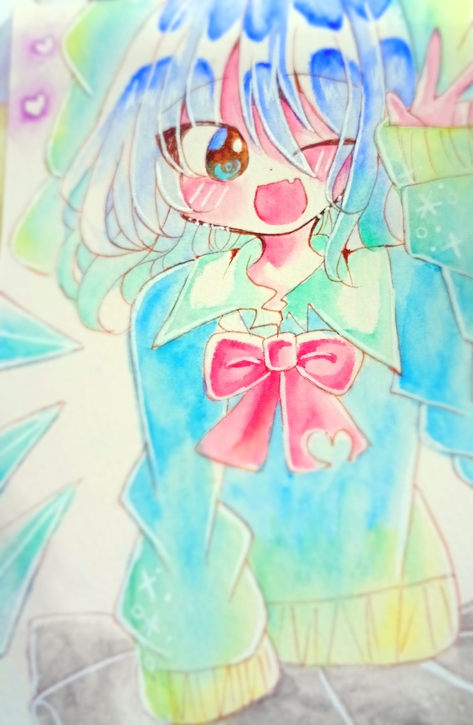 制服チルノ水彩イラスト