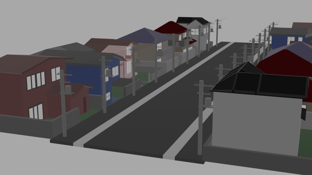 【3D背景】ローポリの住宅街