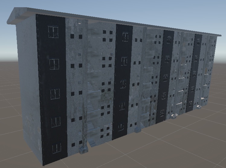 【FBX/Unity】 レトロなコンクリート団地 3Dモデル (背景・ワールド用)