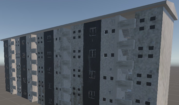 【FBX/Unity】 レトロなコンクリート団地 3Dモデル (背景・ワールド用)