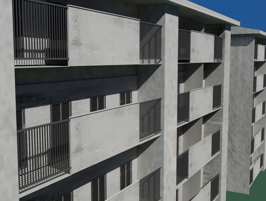 【FBX/Unity】 レトロなコンクリート団地 3Dモデル (背景・ワールド用)