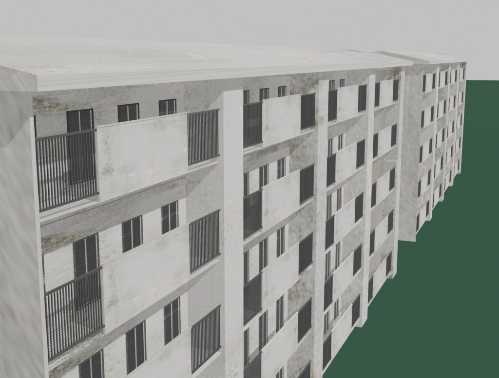 【FBX/Unity】 レトロなコンクリート団地 3Dモデル (背景・ワールド用)