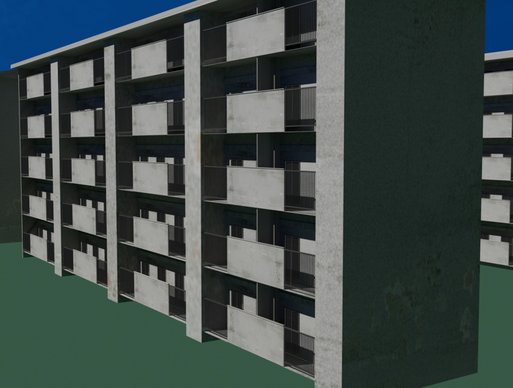 【FBX/Unity】 レトロなコンクリート団地 3Dモデル (背景・ワールド用)