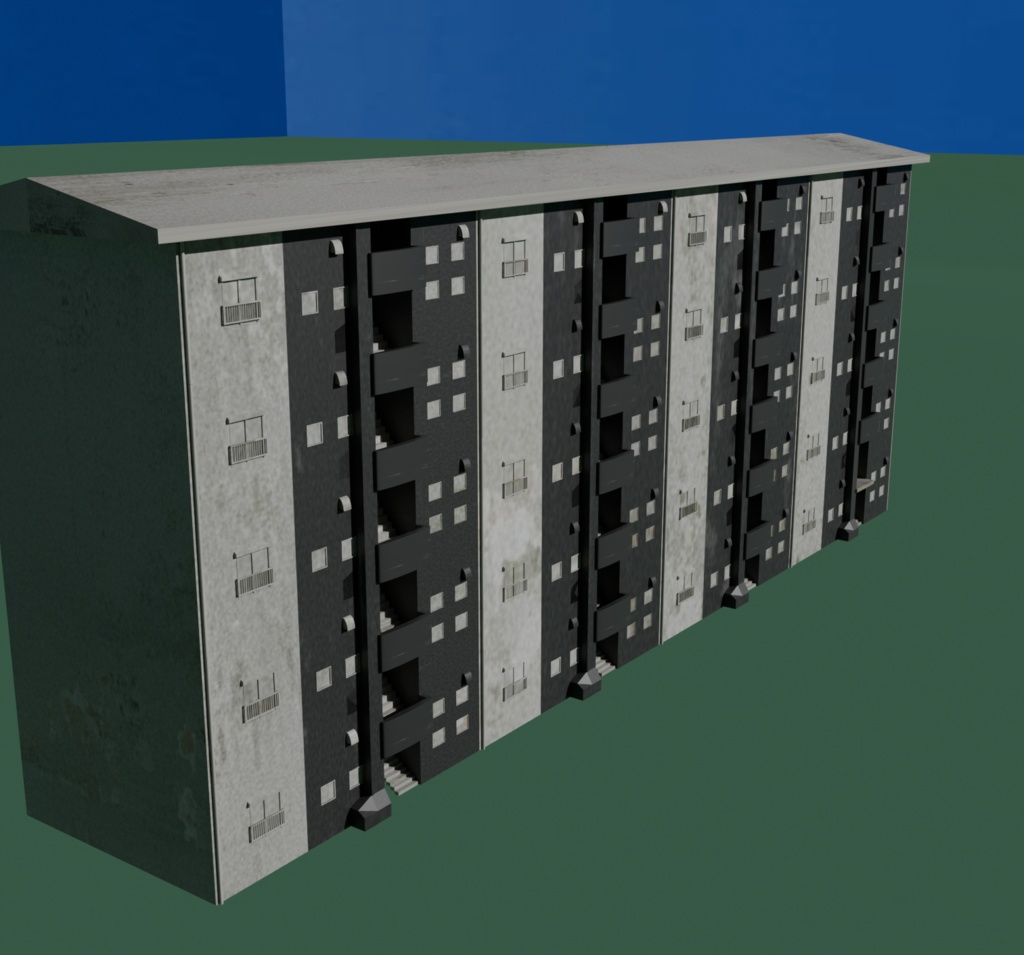 【FBX/Unity】 レトロなコンクリート団地 3Dモデル (背景・ワールド用)