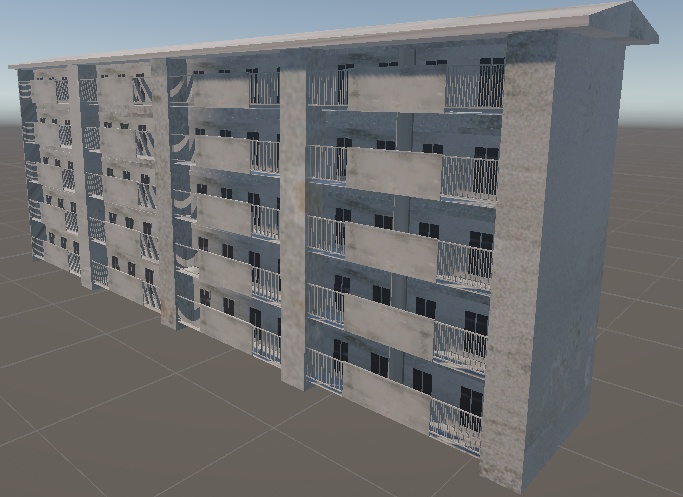 【FBX/Unity】 レトロなコンクリート団地 3Dモデル (背景・ワールド用)